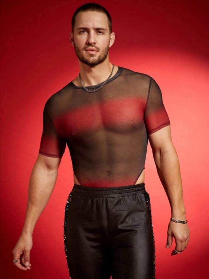 Print Mesh Knit Long Sleeve Crew Neck Y2K Sexy T-Shirt Men